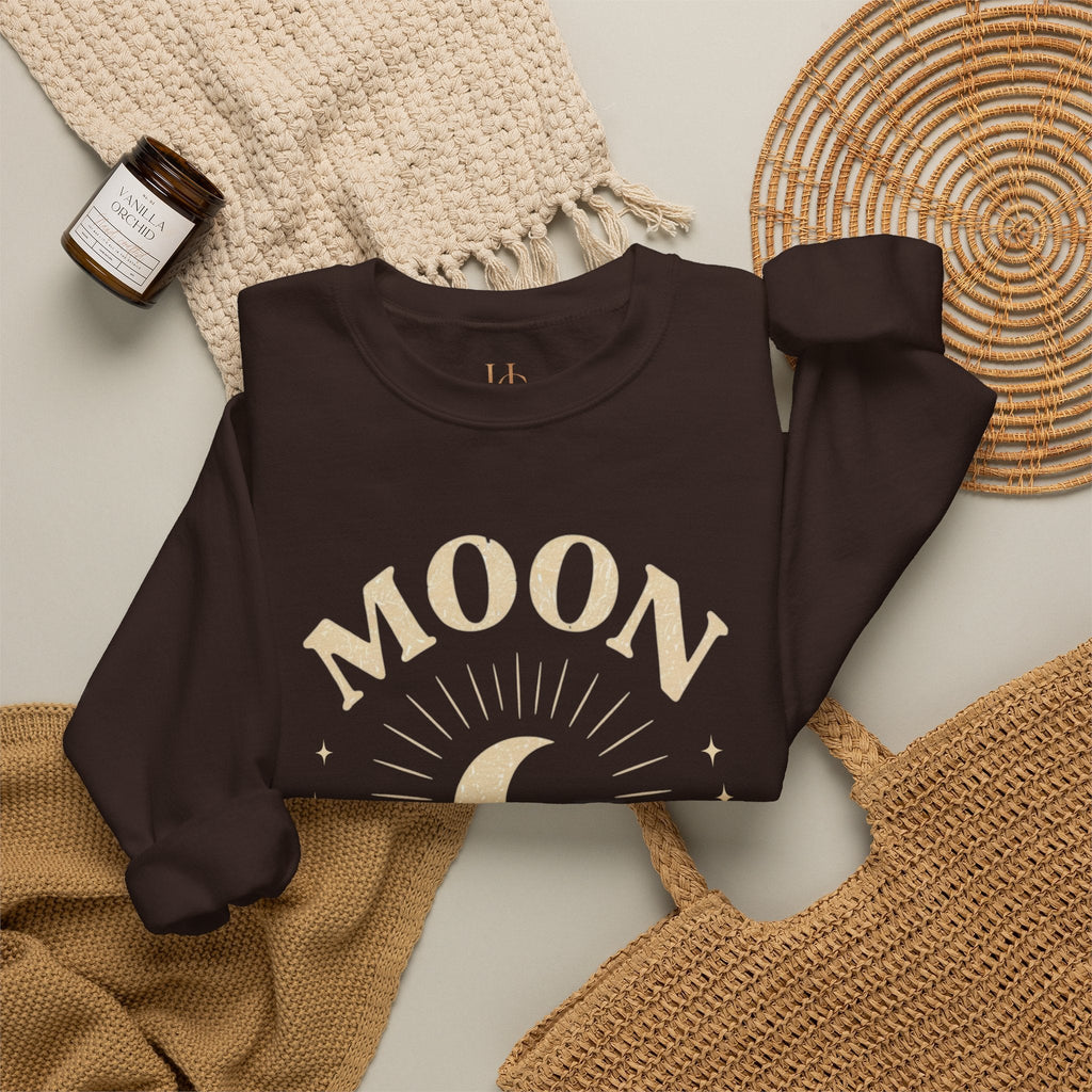 Moon Tribe Crewneck Sweatshirt — Celestial Moon Graphic Pullover - Jewel Tones