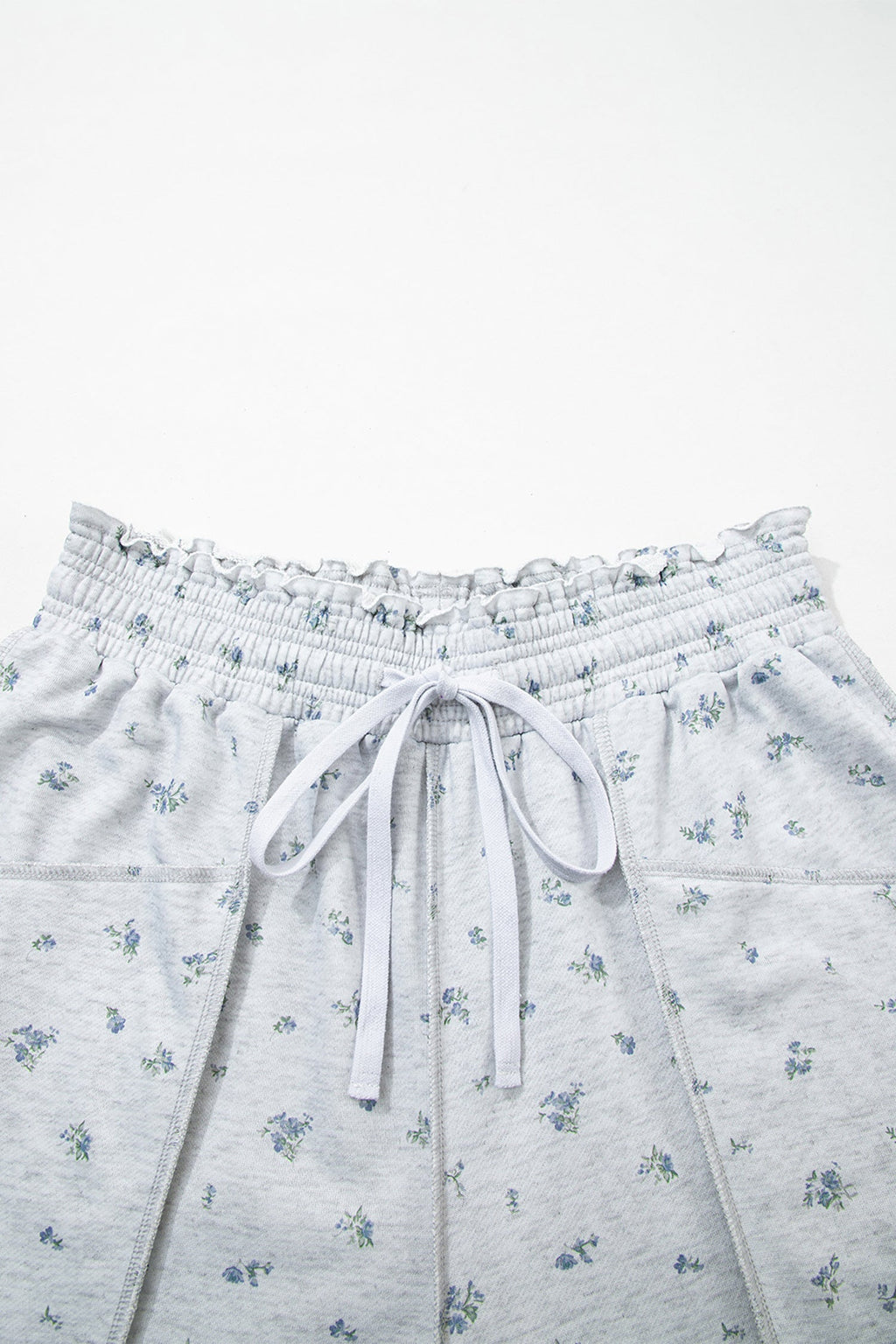 Gray Floral Print Elastic Waist Regular Fit Pants