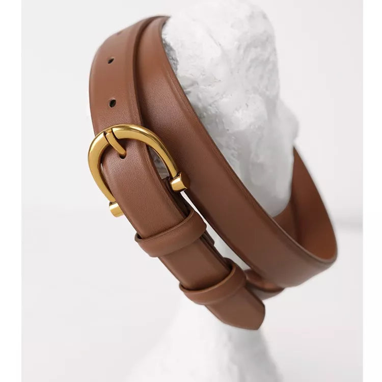 Leather Belt with Golden Buckle