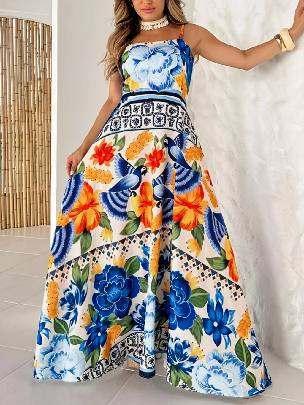 Floral Print Spaghetti Strap Maxi Dress