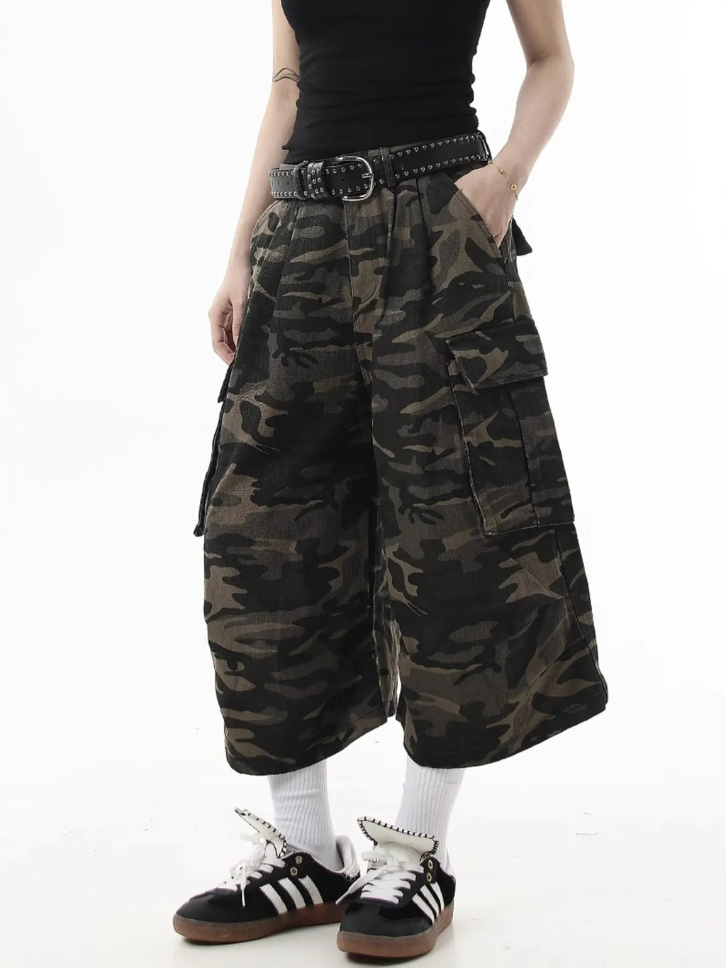 Men's Full Size Camouflage Wide-Leg Cargo Jeans Plus Size