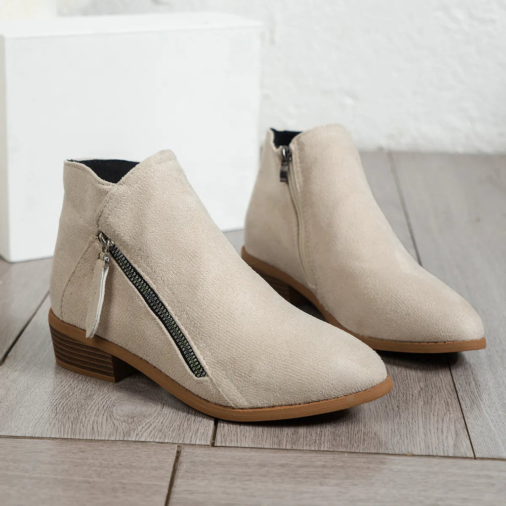 Side Zip Ankle Boots with Block Heel