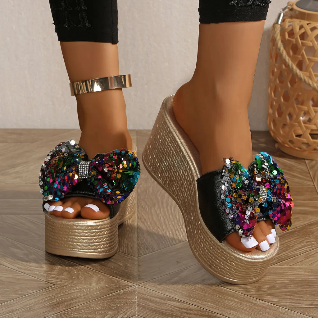 Sequin Open Toe Platform Sandals