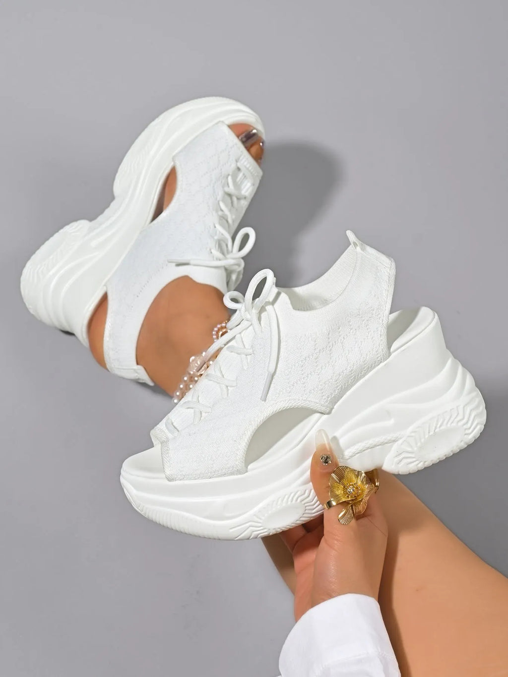 Cutout Lace Up Platform Wedge Sandals