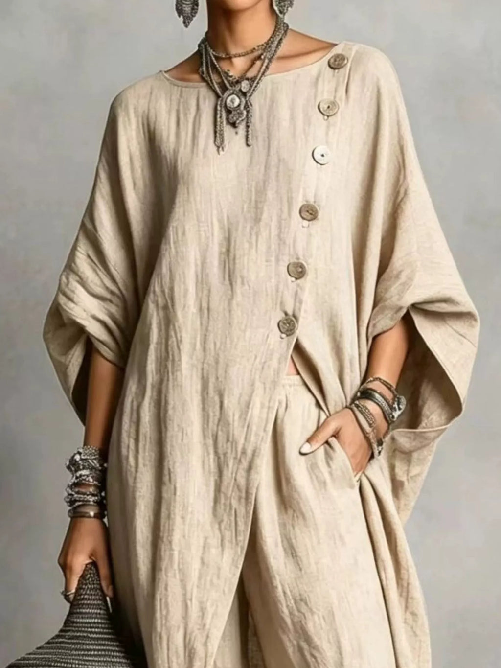 Full Size Asymmetric Button-Down Top and Wide-Leg Pants Set Plus Size