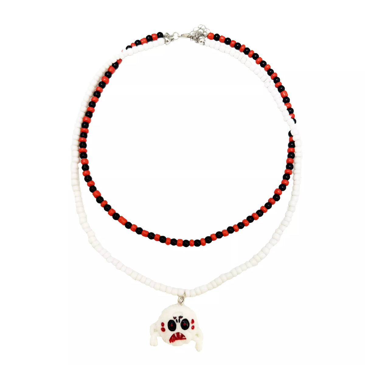 Gothic Skull Bead Double Layered Necklace