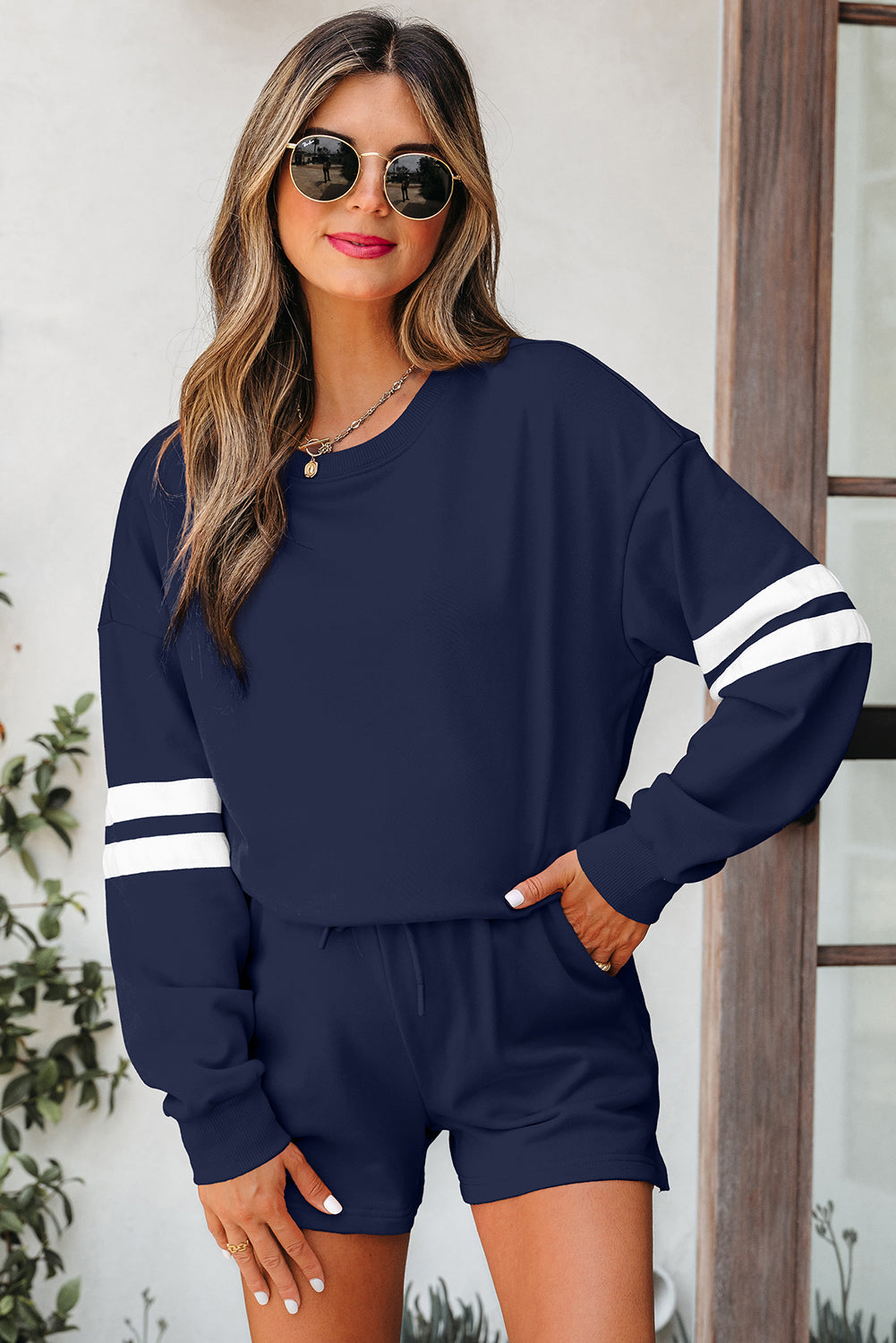 Varsity Stripe Sweatshirt and Short Set