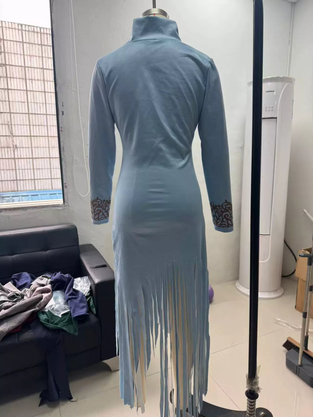 Full Size Embroidered Fringed Zip Front Maxi Dress Plus Size