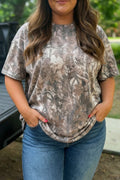 Khaki Plus Size Woodland Camouflage Print T Shirt