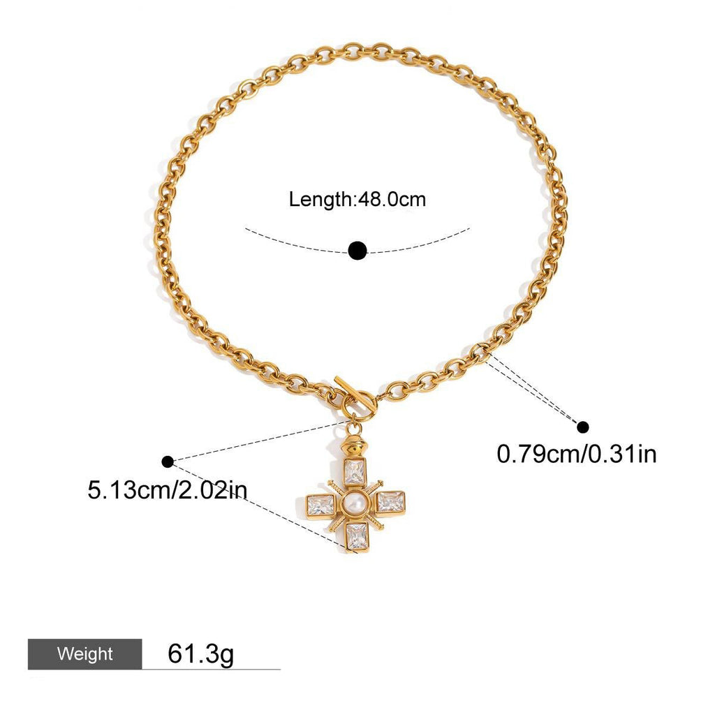 18K gold cross inlaid gemstone design high-end necklace ring set