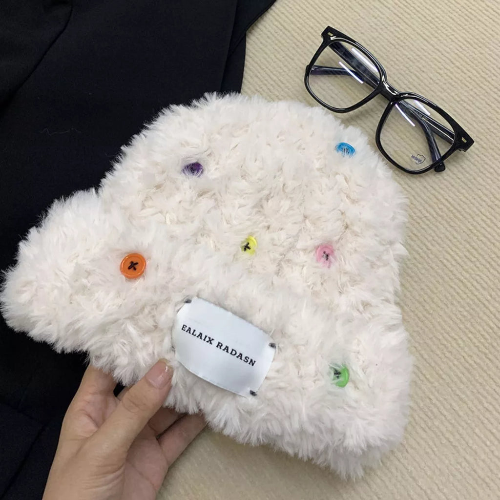 Colorful Buttons Decor Plush Beanie Hat