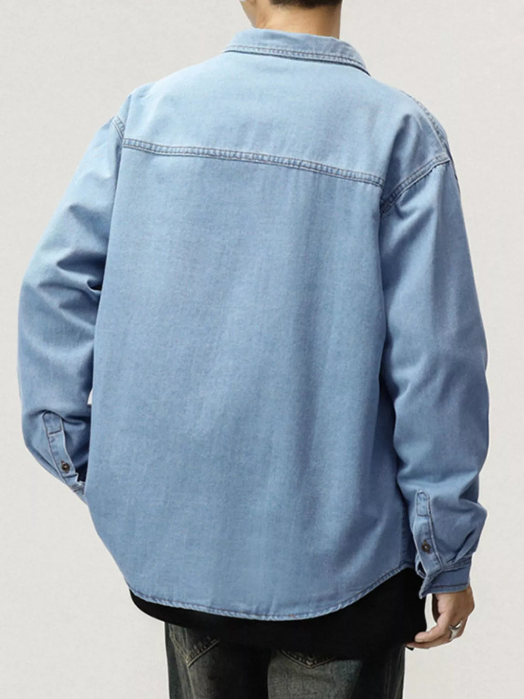 Men's Plus Size Button Up Long Sleeve Denim Shirt