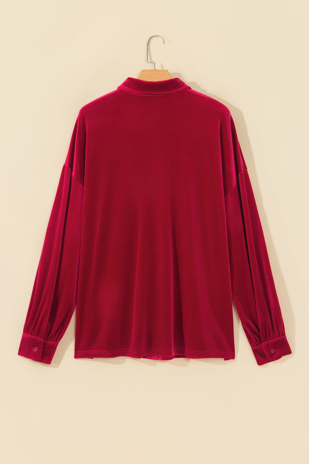 Solid Velvet Pocketed Long Sleeve Buttoned Shirt