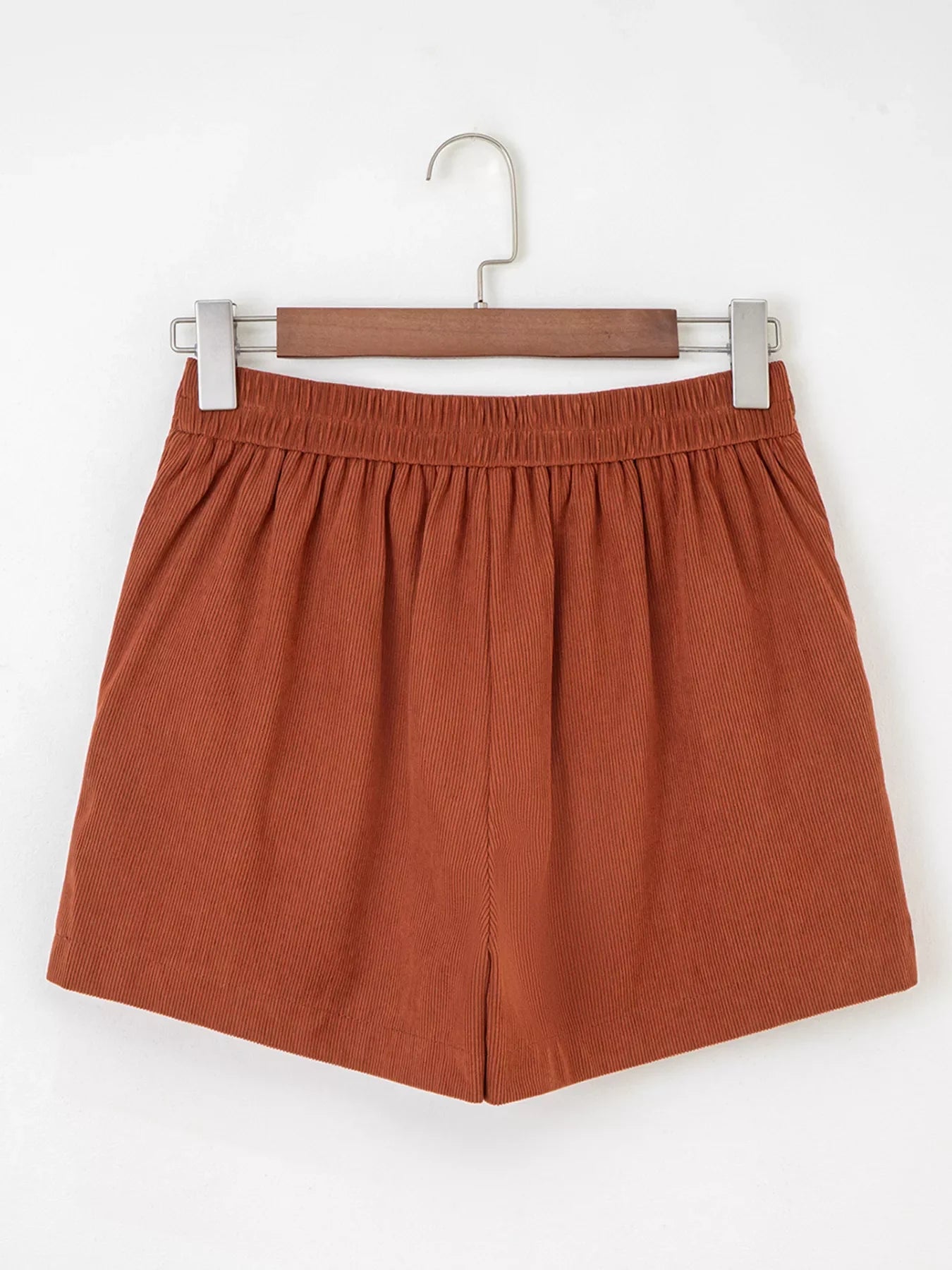 Button Decor Scalloped Edge High Waist Corduroy Shorts