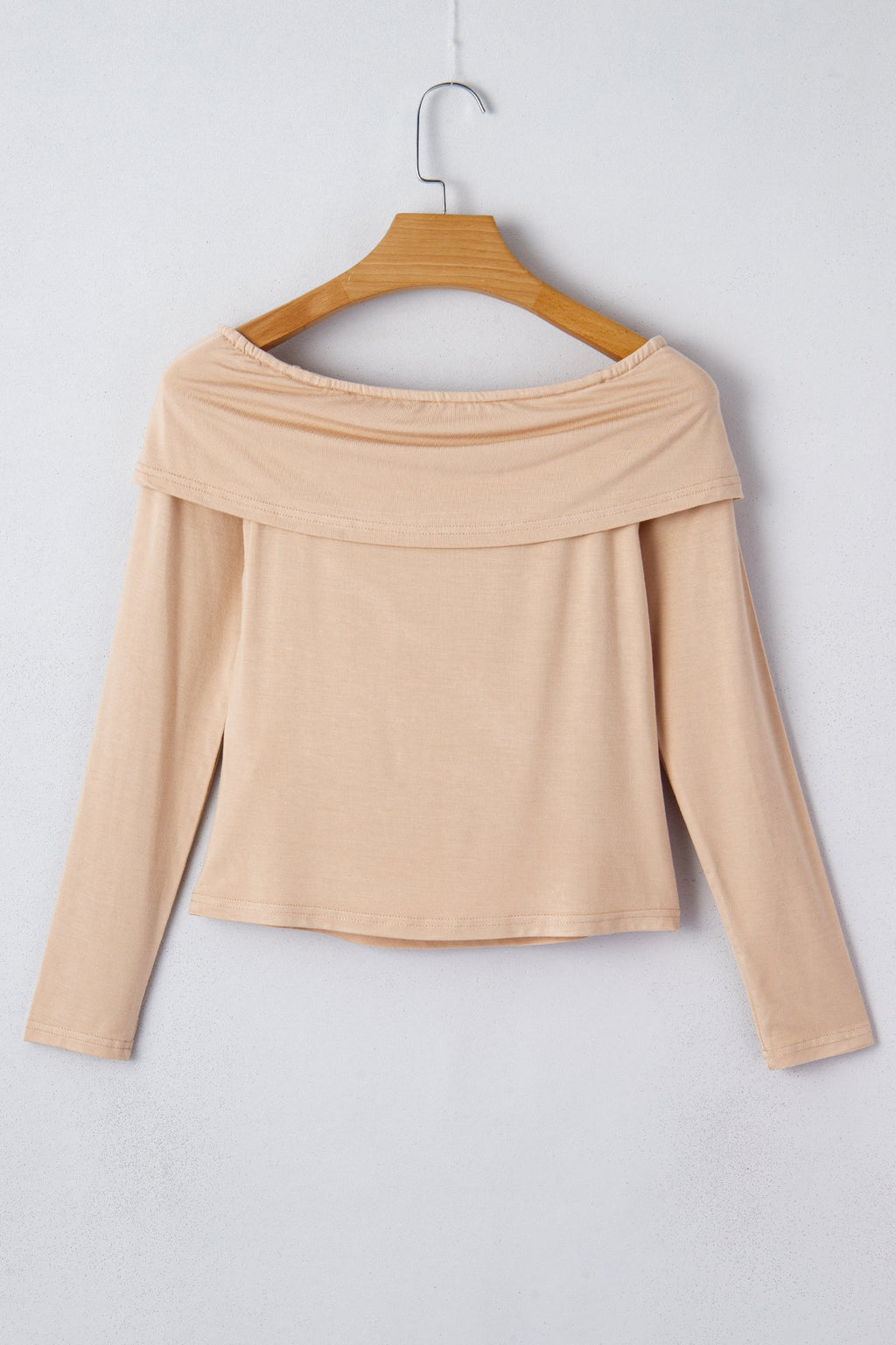 Solid Fold-Over Off-Shoulder Long Sleeve Top