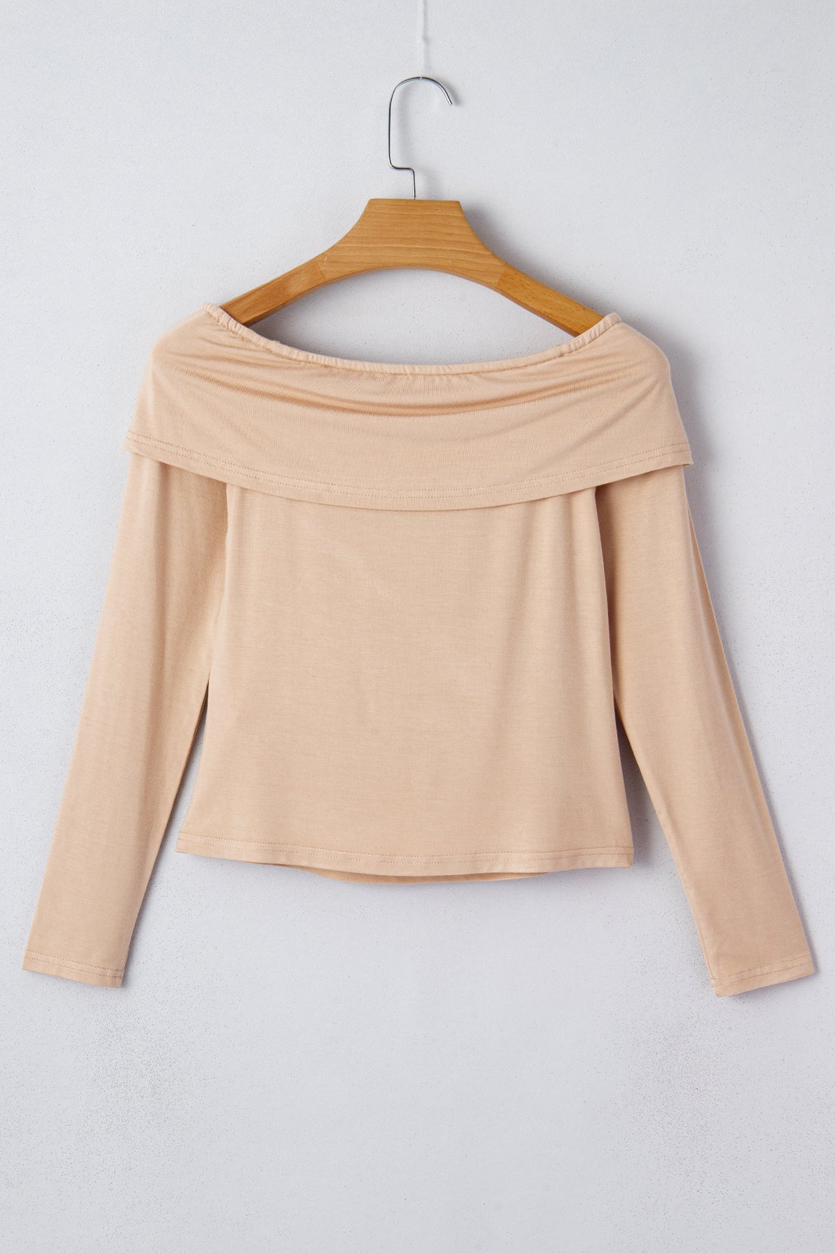 Solid Fold-Over Off-Shoulder Long Sleeve Top