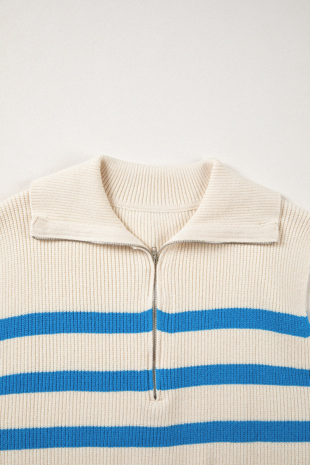 Light Blue Ribbed Half Zip Collared Sweater Vest