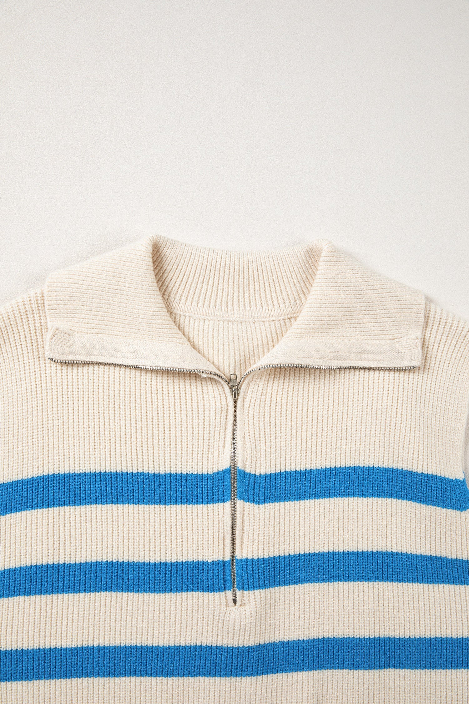 Light Blue Ribbed Half Zip Collared Sweater Vest