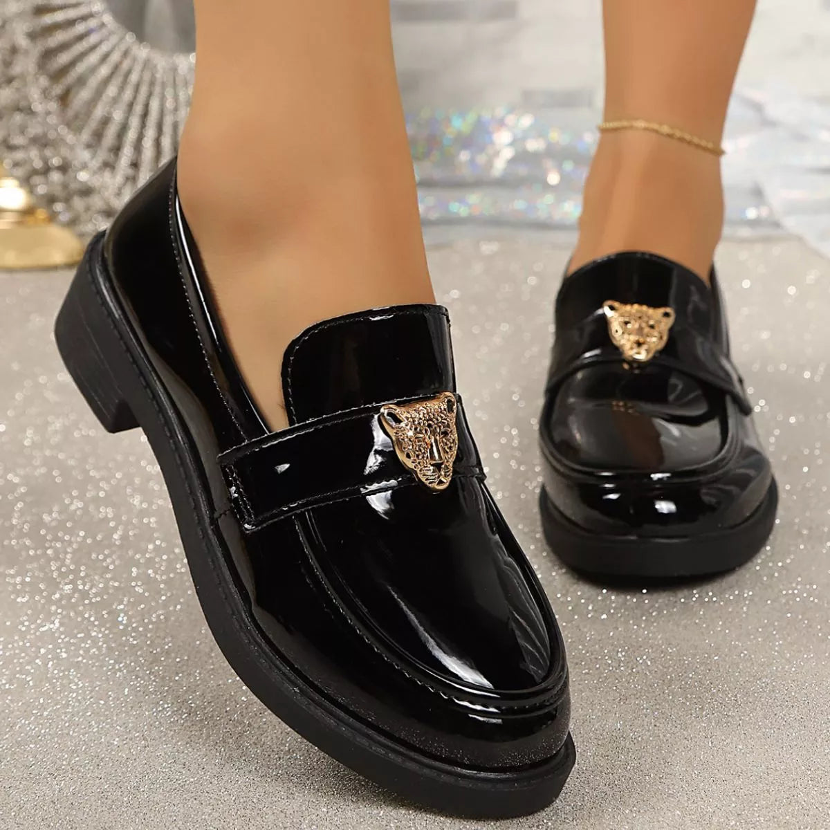 Round Toe Block Heel Loafers