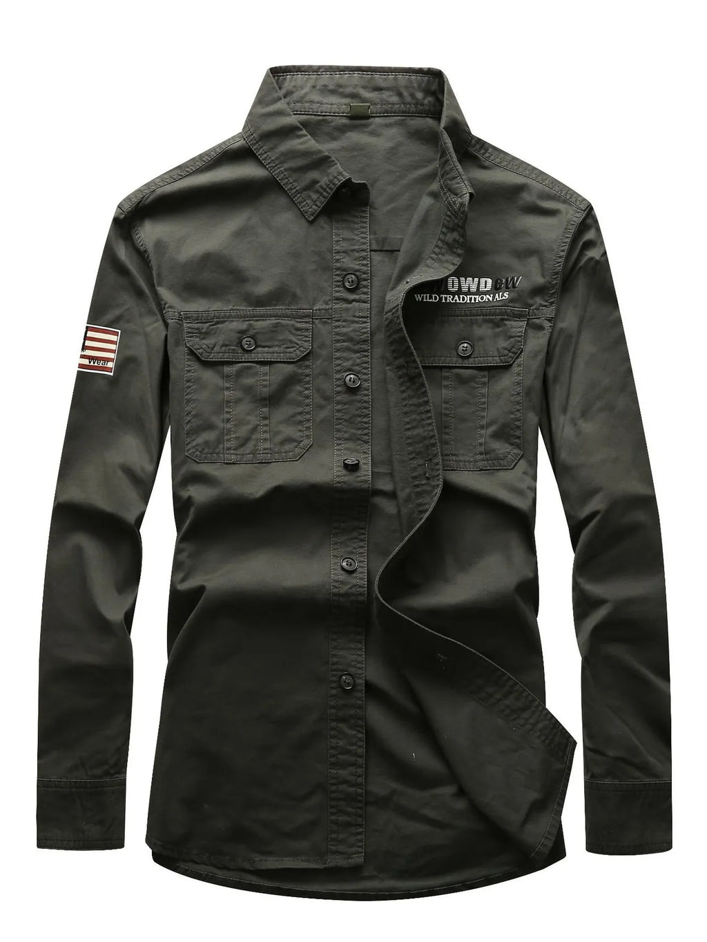 Men's Plus Size Long Sleeve Shirt with Chest Pockets