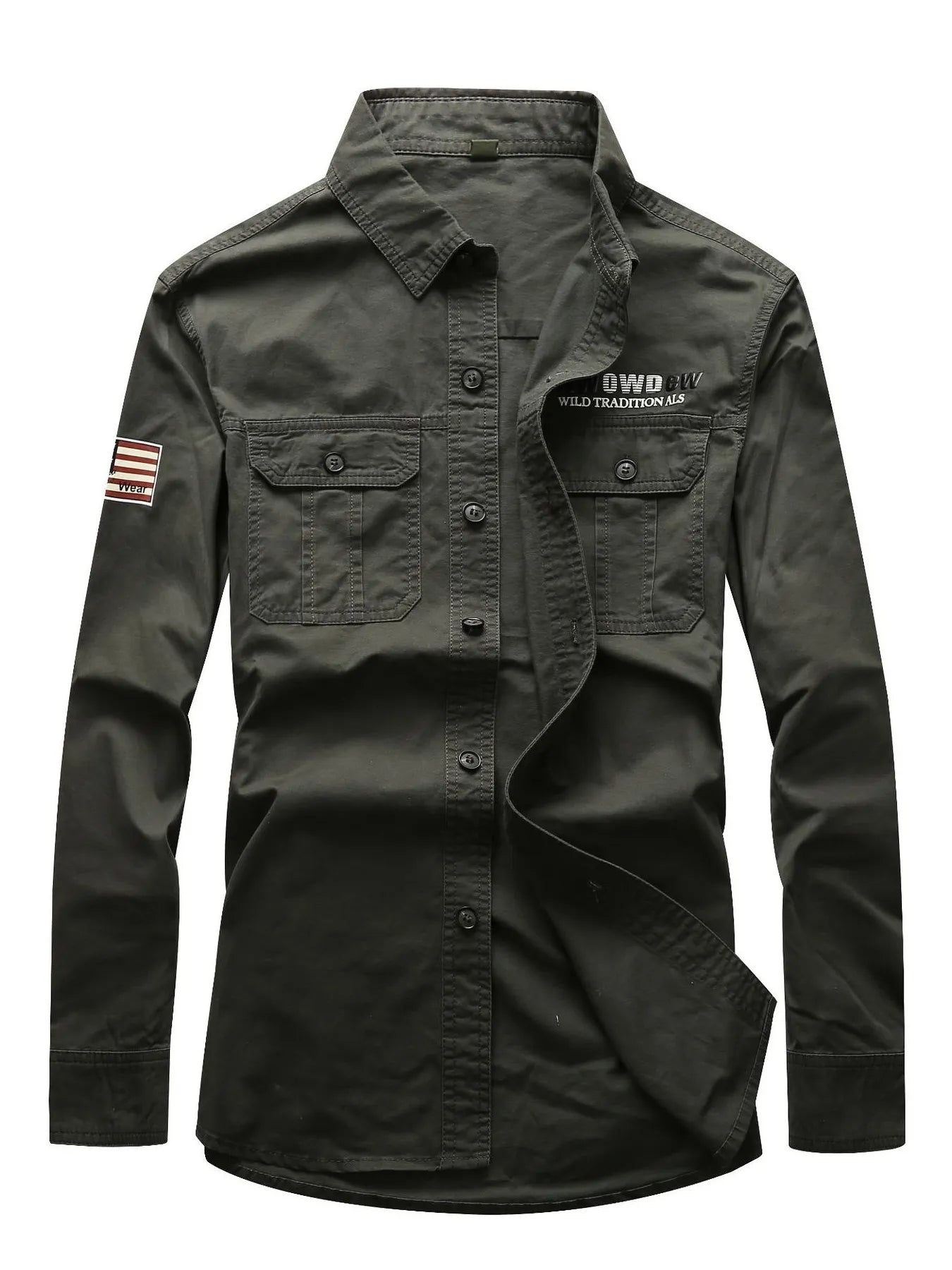 Men's Plus Size Long Sleeve Shirt with Chest Pockets
