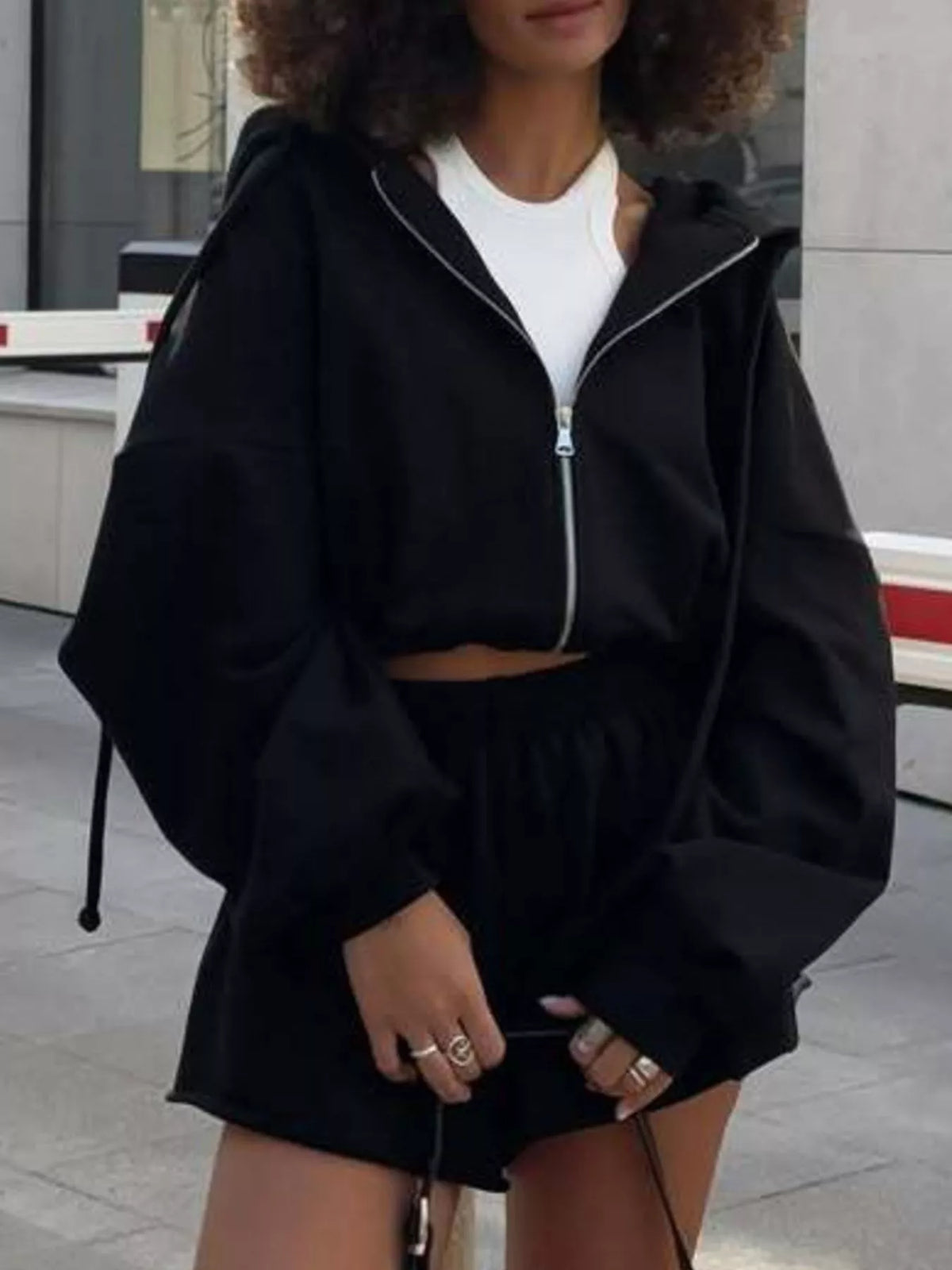 Oversized Zip-Up Hoodie and Shorts Set