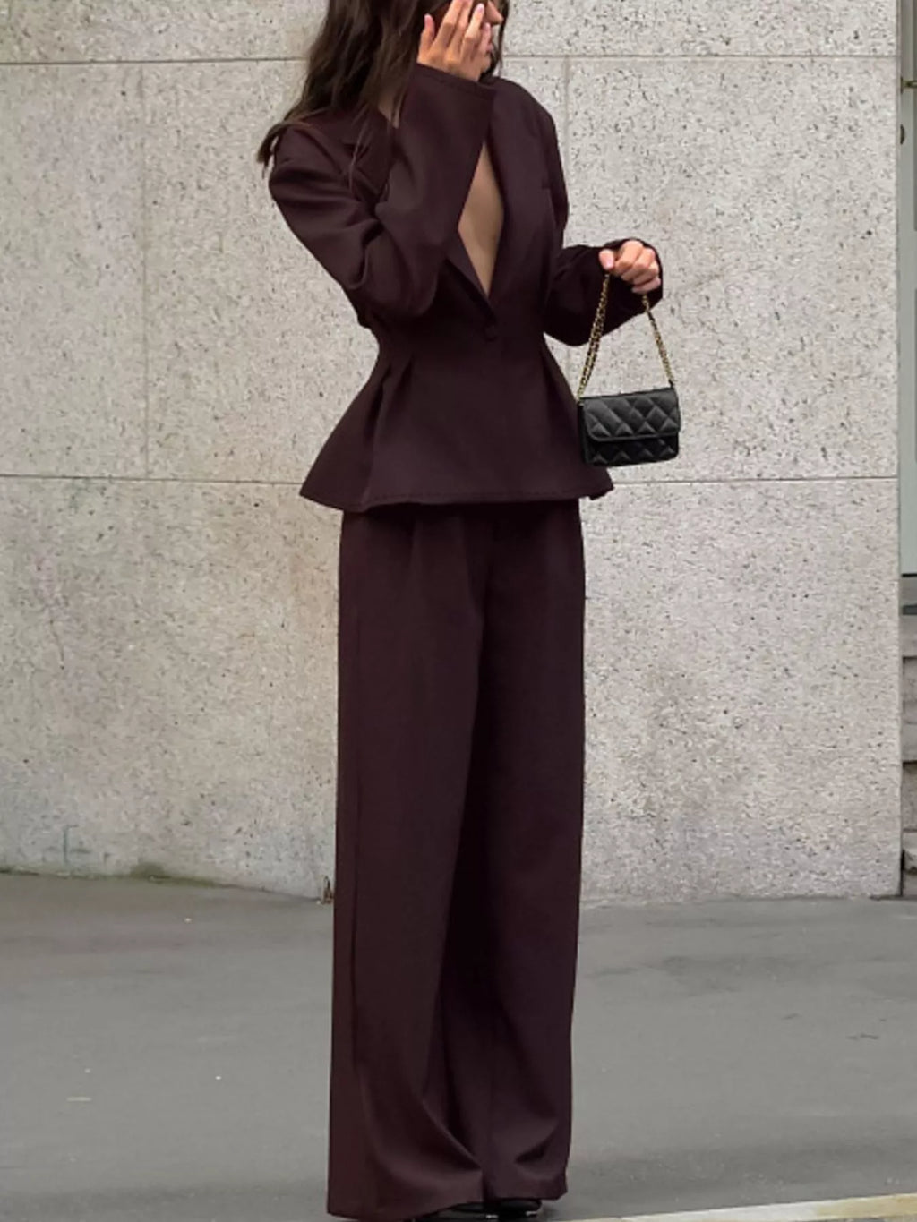 One-Button Blazer and Wide-Leg Pants Set