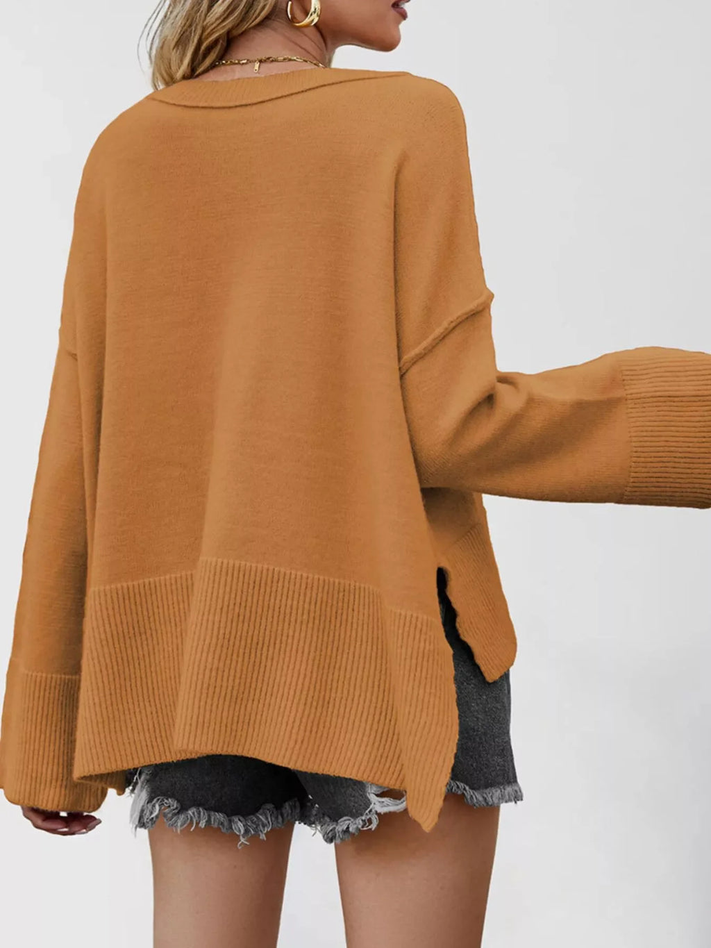 Dropped Shoulder Flare Sleeve Sweater