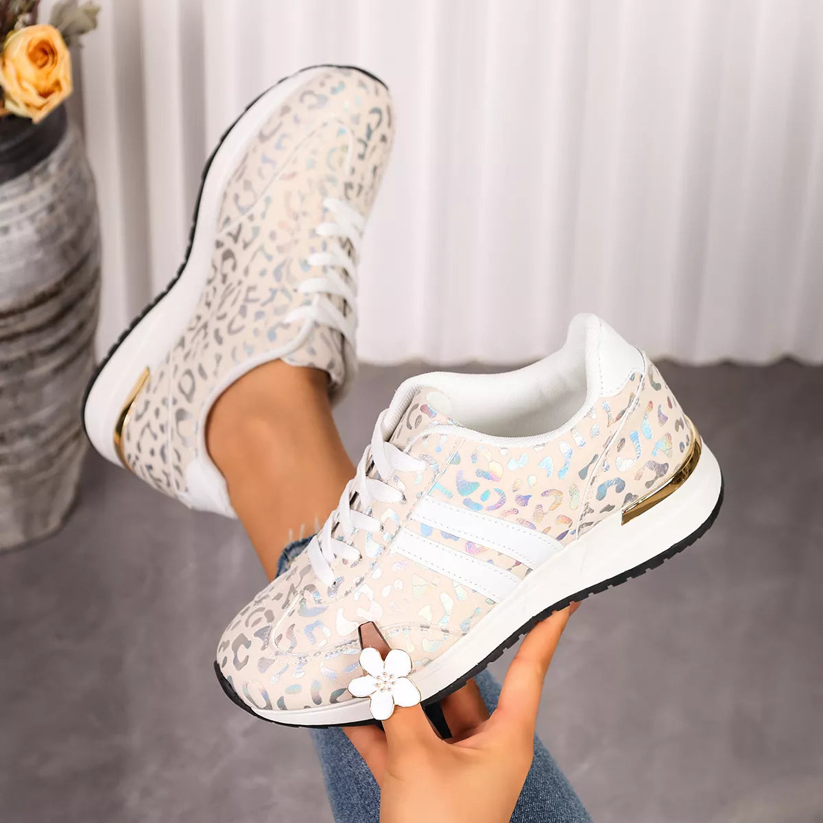 Leopard Print Lace-Up Sneakers