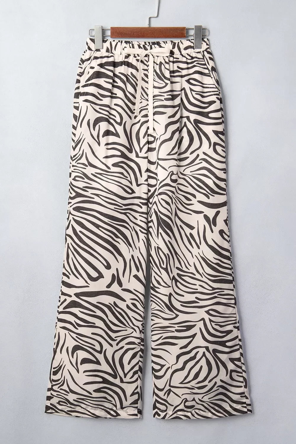 Multicolour Western Print Zebra Pattern Elastic Waist Pocket Pants