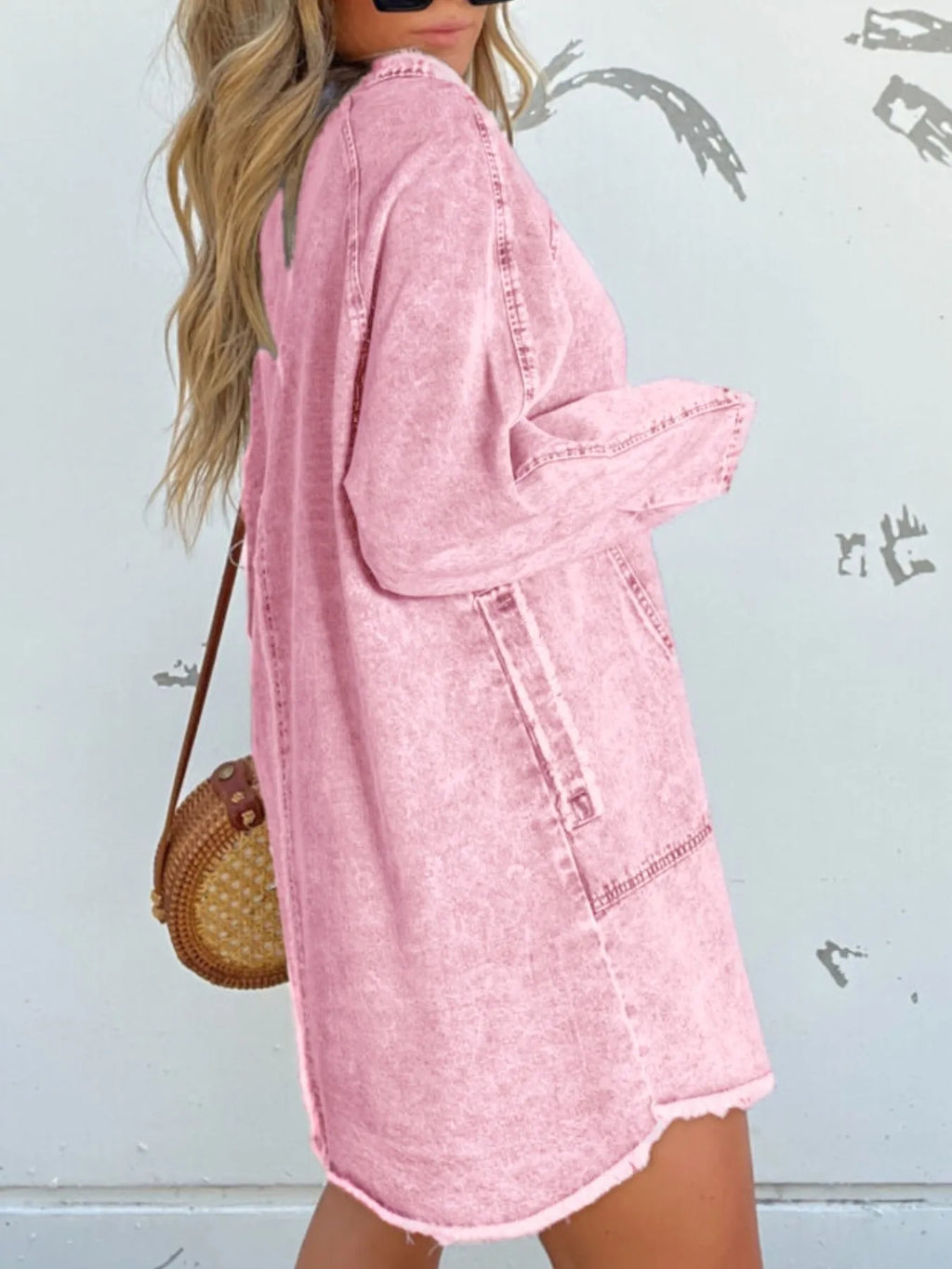 Full Size Button-Front Long Sleeve Denim Shirt Dress Plus Size