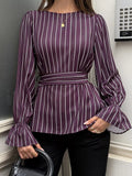 Striped Flounce Sleeves Blouse