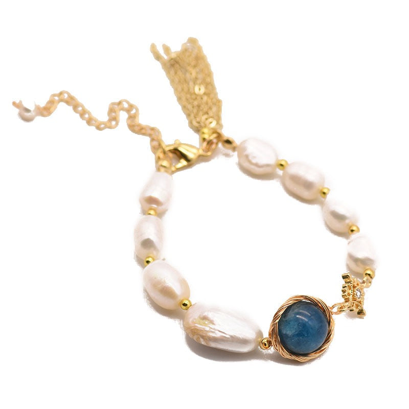 Natural Baroque Pearl And Kyanite Bracelet