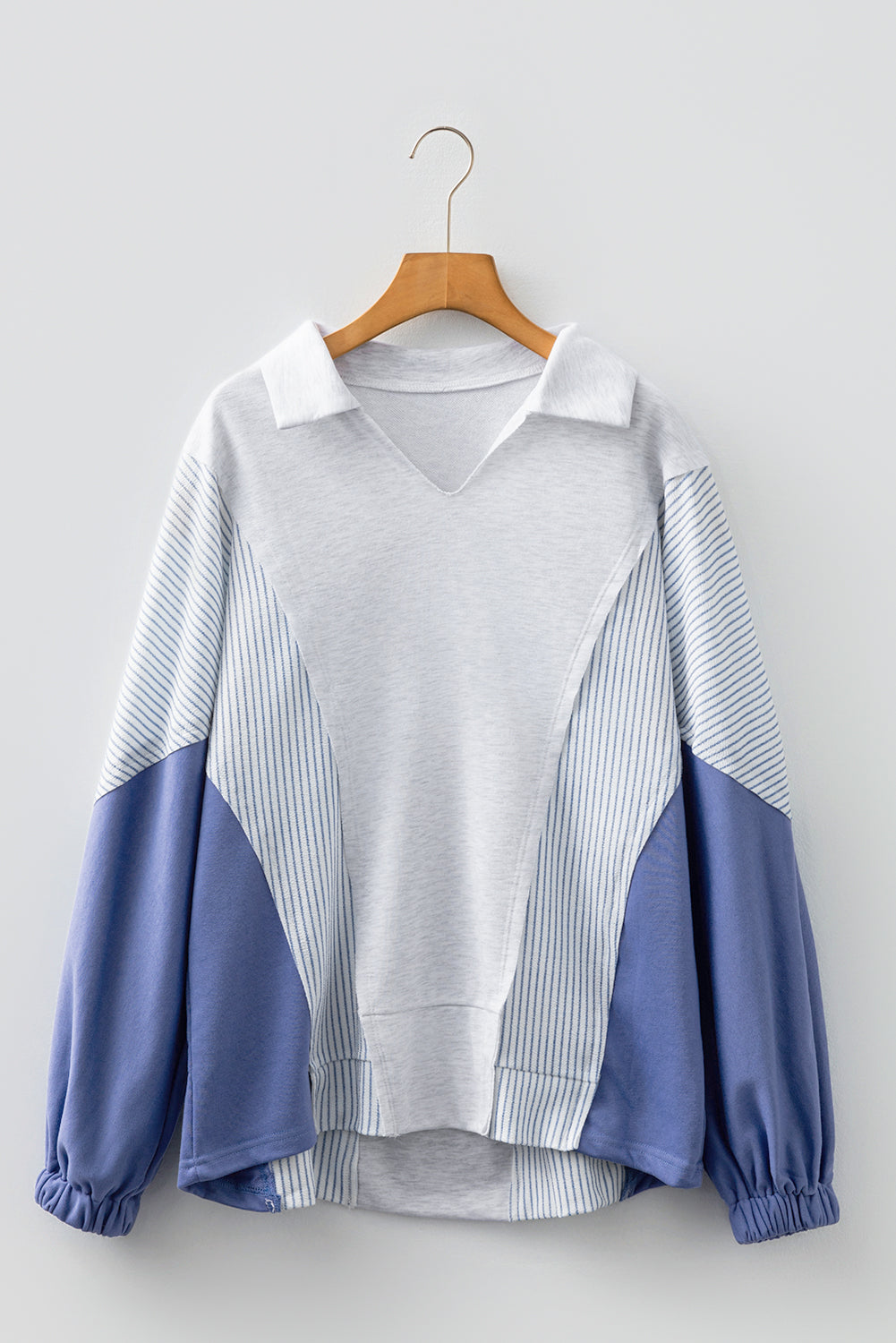 Stripe Colorblock Dolman Sleeve Oversize Collared Top