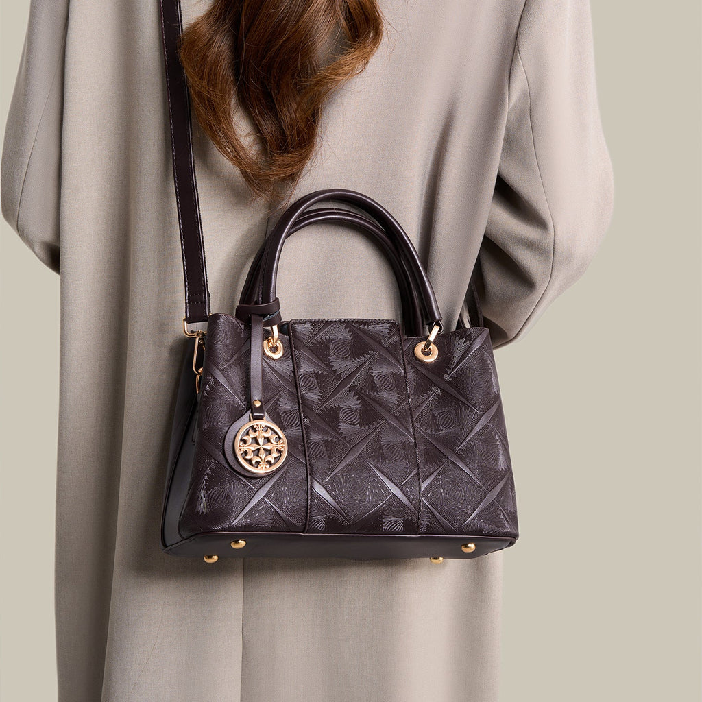 Embossed Pattern Leather Top Handle Handbag