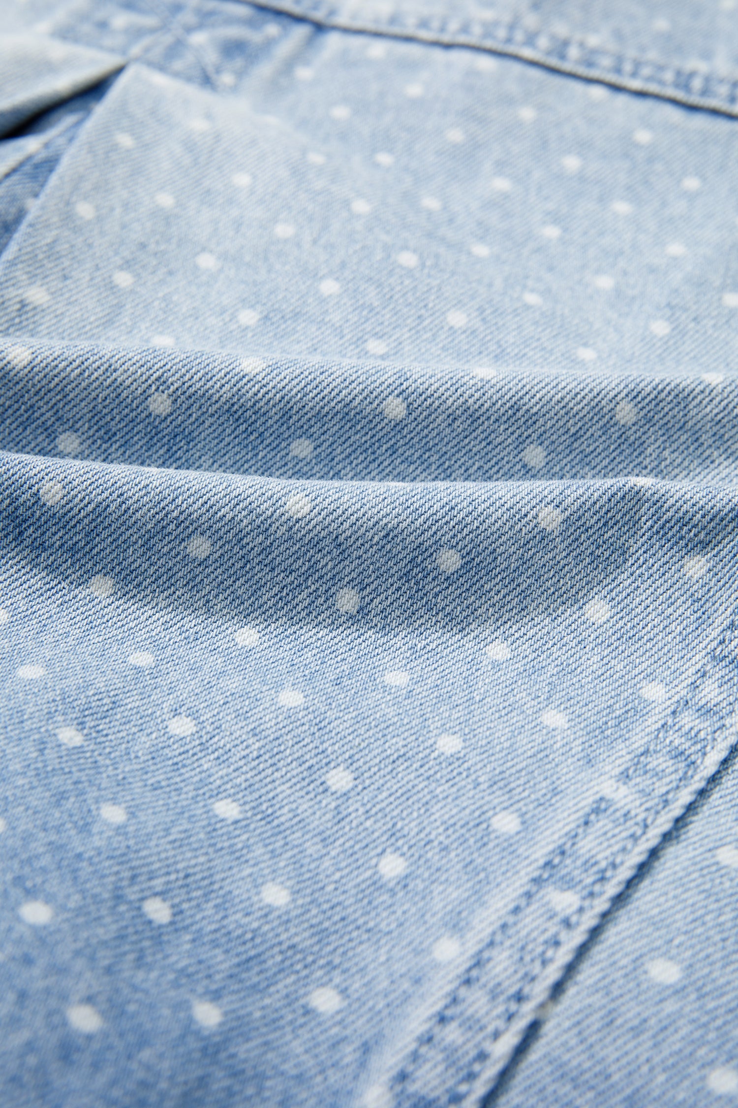 Sky Blue Polka Dot Long Sleeve Collar Pocket Casual Shift Silhouette Denim Jacket