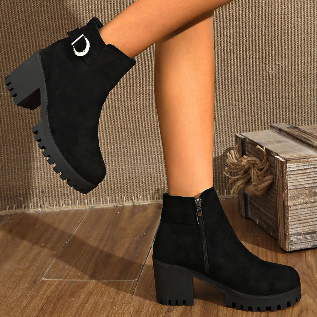 Round Toe Block Heels Boots
