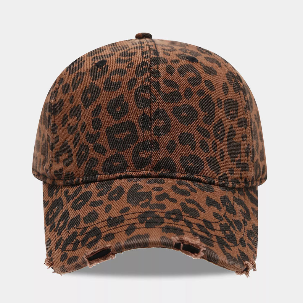 Distressed Leopard Print Cotton Baseball Cap