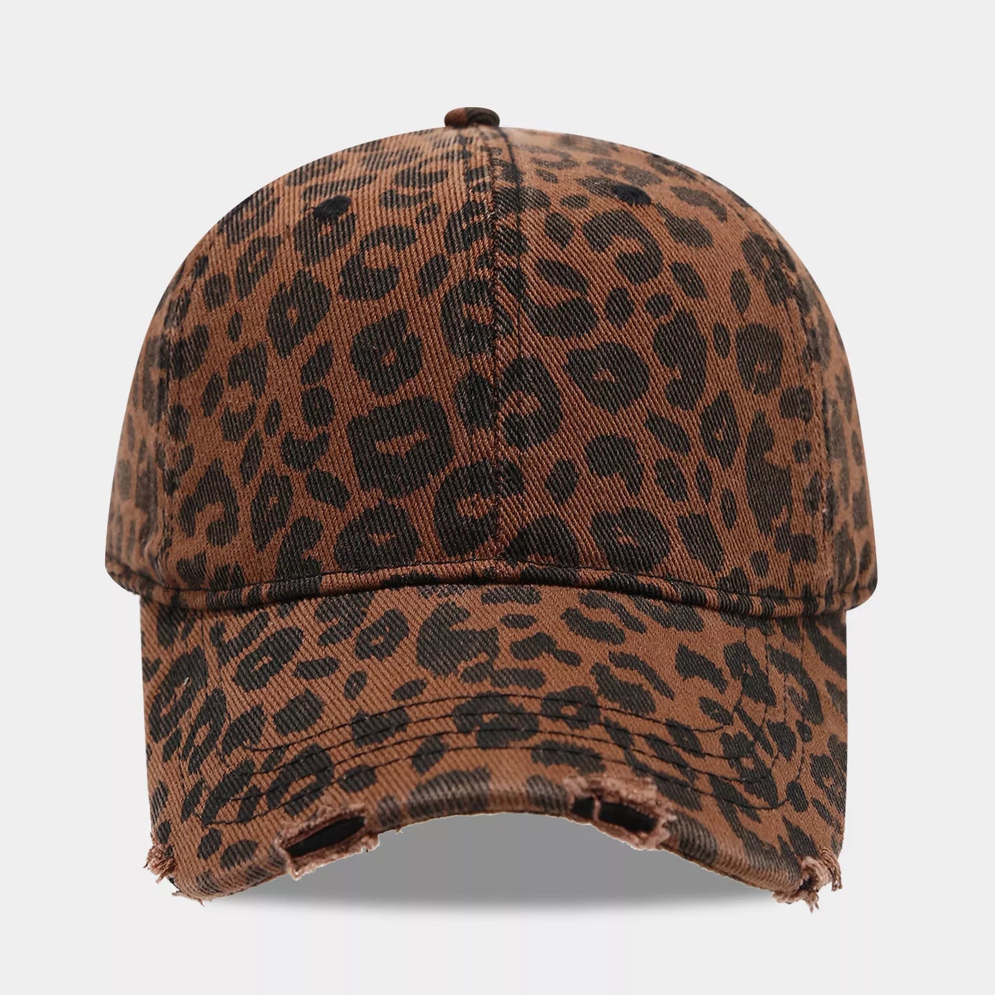 Distressed Leopard Print Cotton Baseball Cap