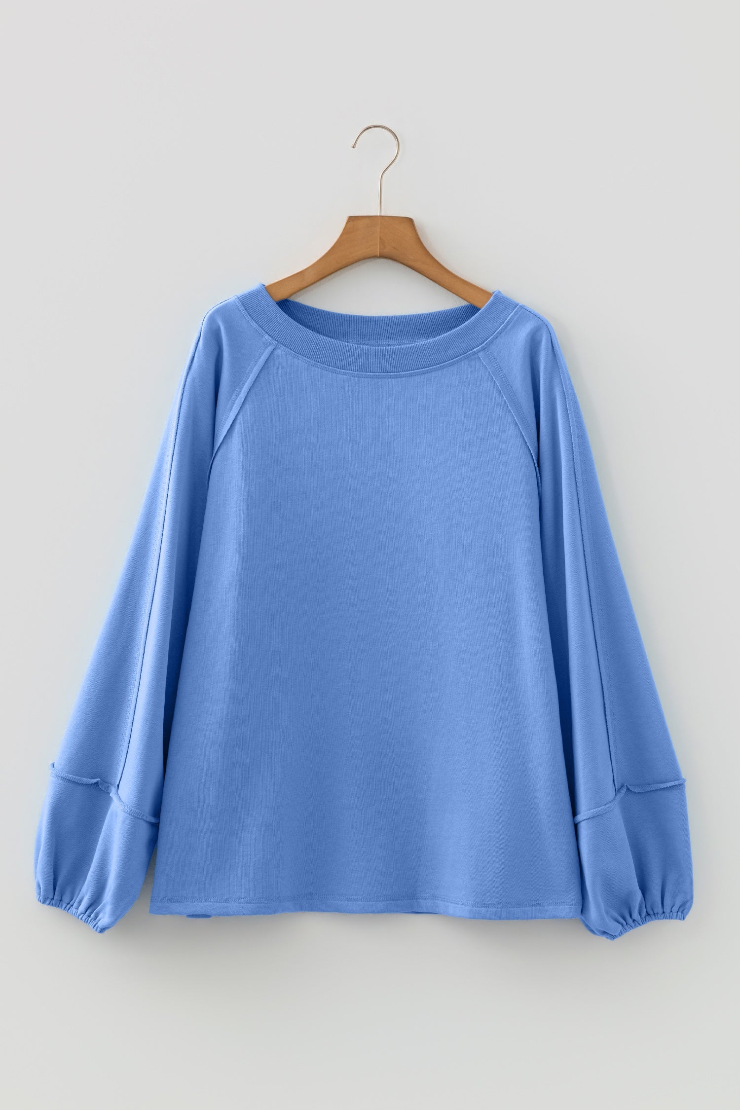 Beau Blue Solid Color Raw Seam Patchwork Baggy Sweatshirt