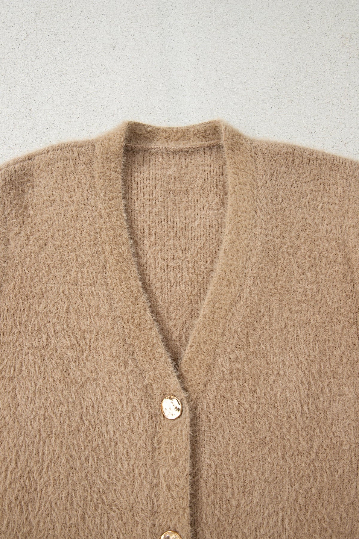 Solid Fuzzy Button-Front Cardigan