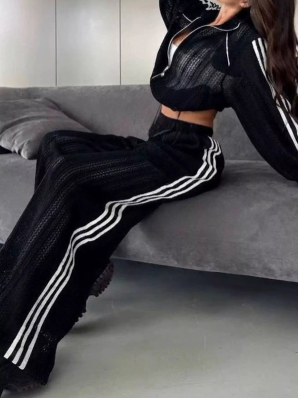 Side Stripes Zip Up Top and Pants Set