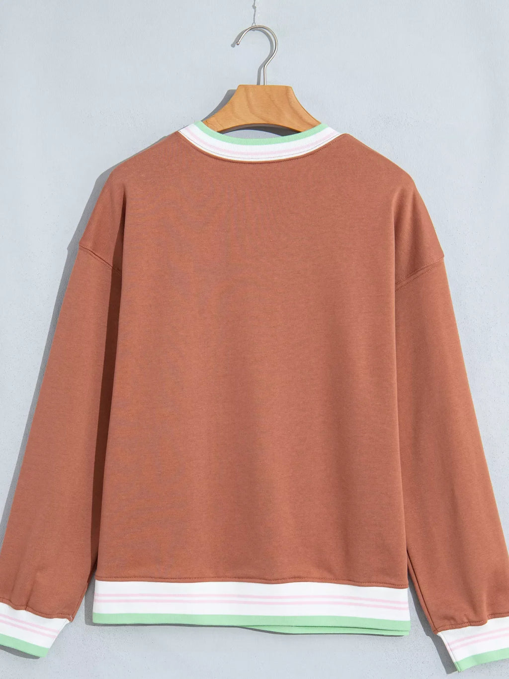 Contrast Striped Trim Baggy Pullover Sweatshirt