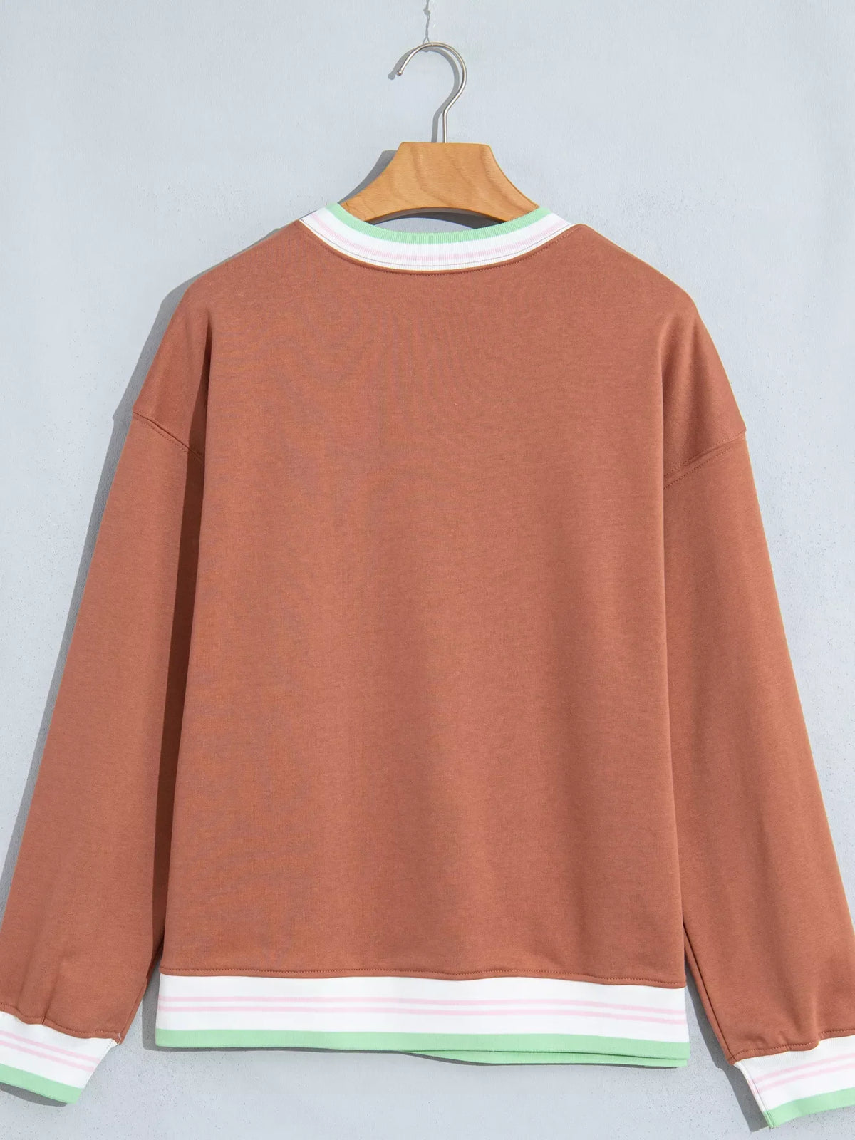 Contrast Striped Trim Baggy Pullover Sweatshirt