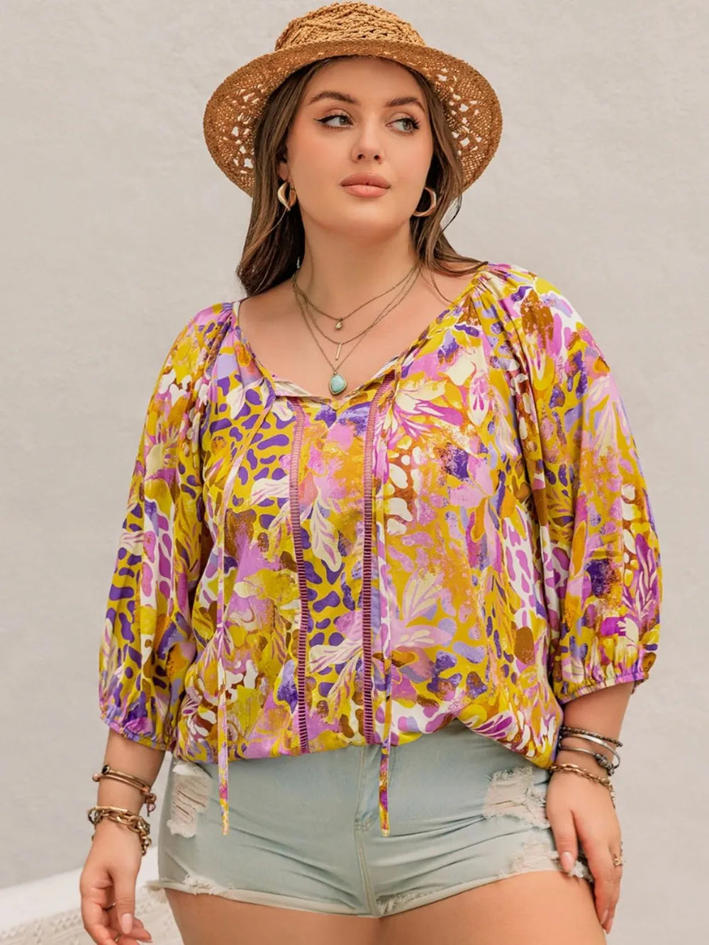 Printed Tie Neck Blouse