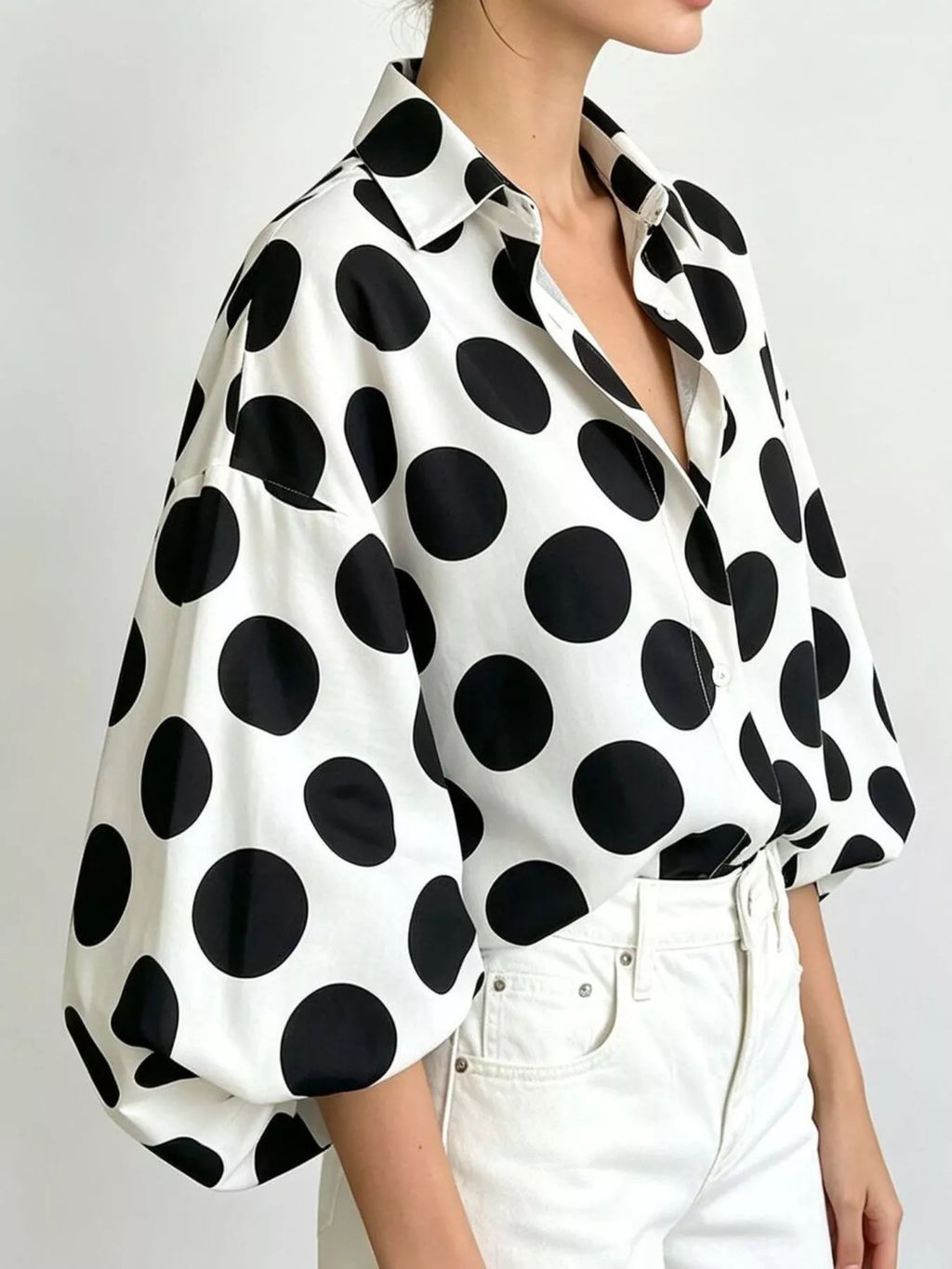 Polka Dot Puff Sleeve Shirt