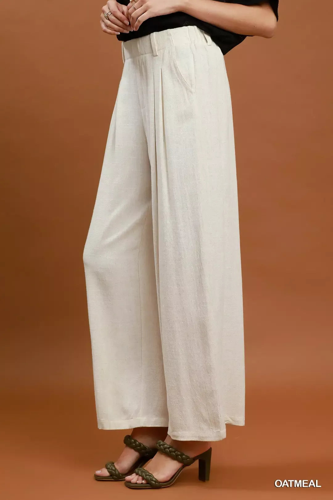 Umgee High Waist Linen Blend Wide Leg Trousers