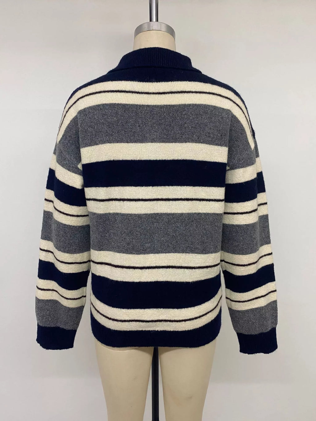 Striped Long Sleeve Button Detail Sweater