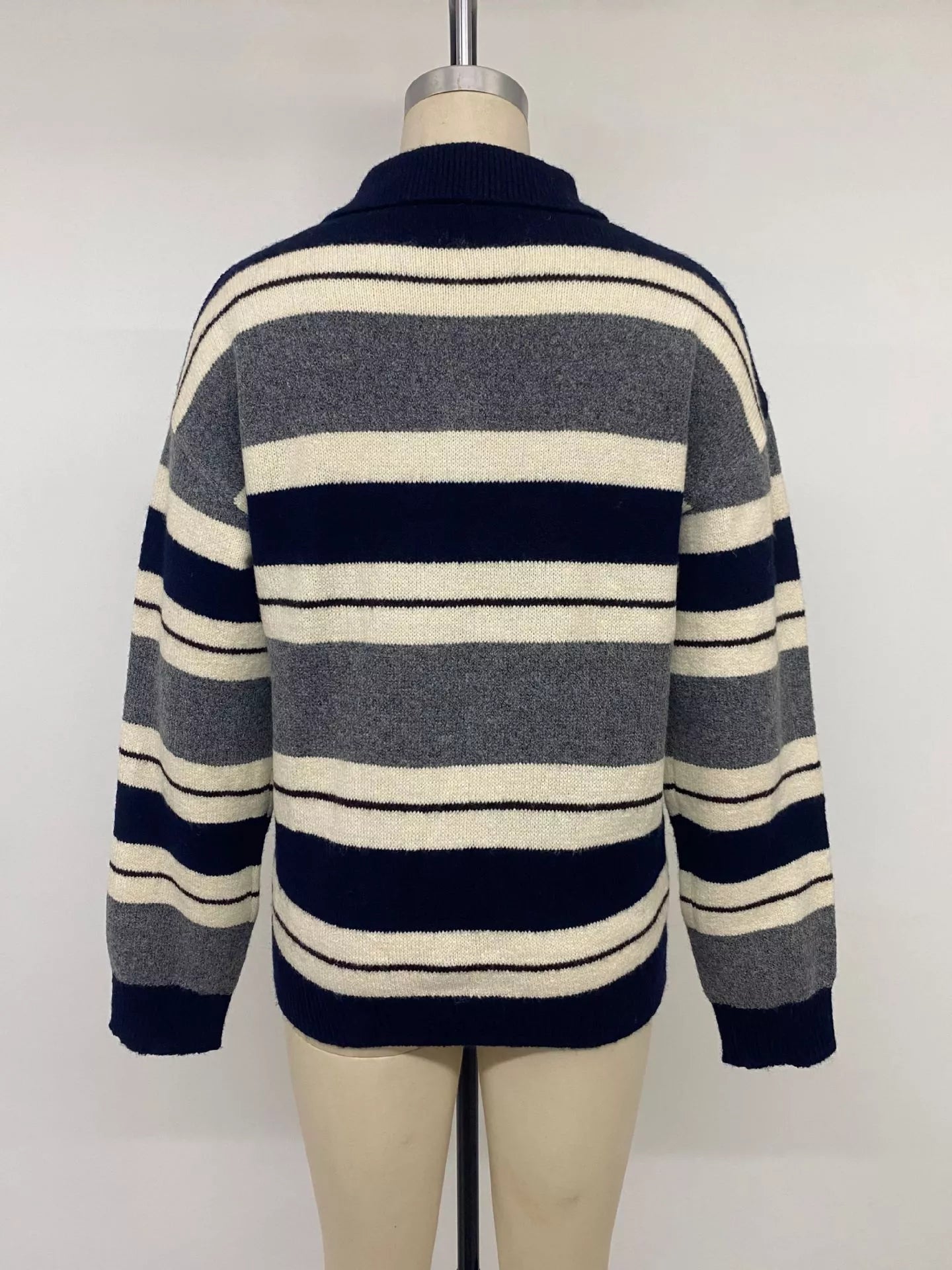 Striped Long Sleeve Button Detail Sweater