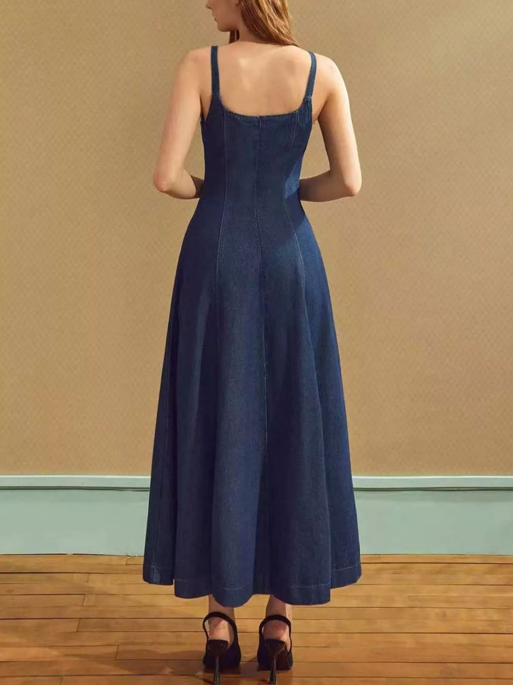 Square Neck A-Line Denim Dress